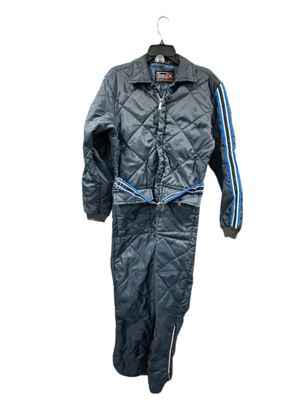 Vintage Sears Sports Center Snowsuit Navy Quilted Ski Suit Belted Retro - Picture 5 of 12
